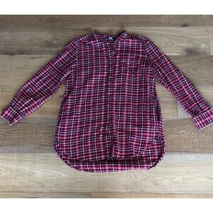 Women’s Lands' End flannel button down shirt 100% cotton red black plaid SZ M